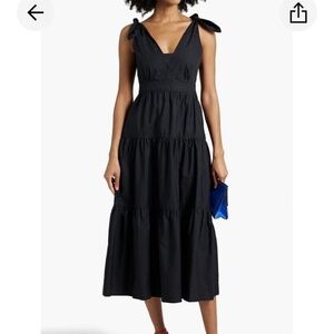 Derek Lam 10 Crosby Timothea Black Cotton Poplin Shoulder Tie Midi Dress